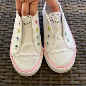 H&M white slip ones with multicolored shoe lace holes 9c